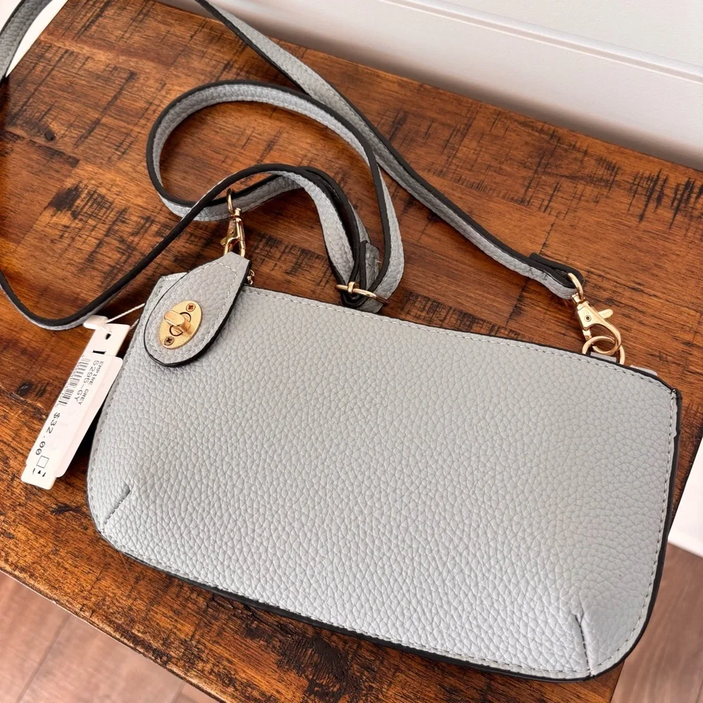 Vegan Leather Gray Wristlet Crossbody Bag
